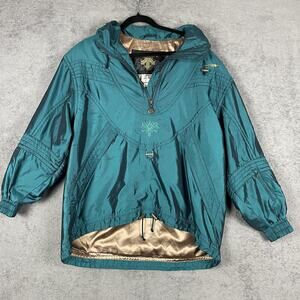 Vintage Descente Jacket Womens 8 Teal Anorak Ski Pullover Hooded Made Japan 90s
